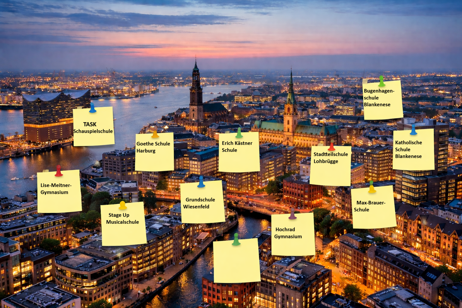 Hamburg mit markierten Schulen